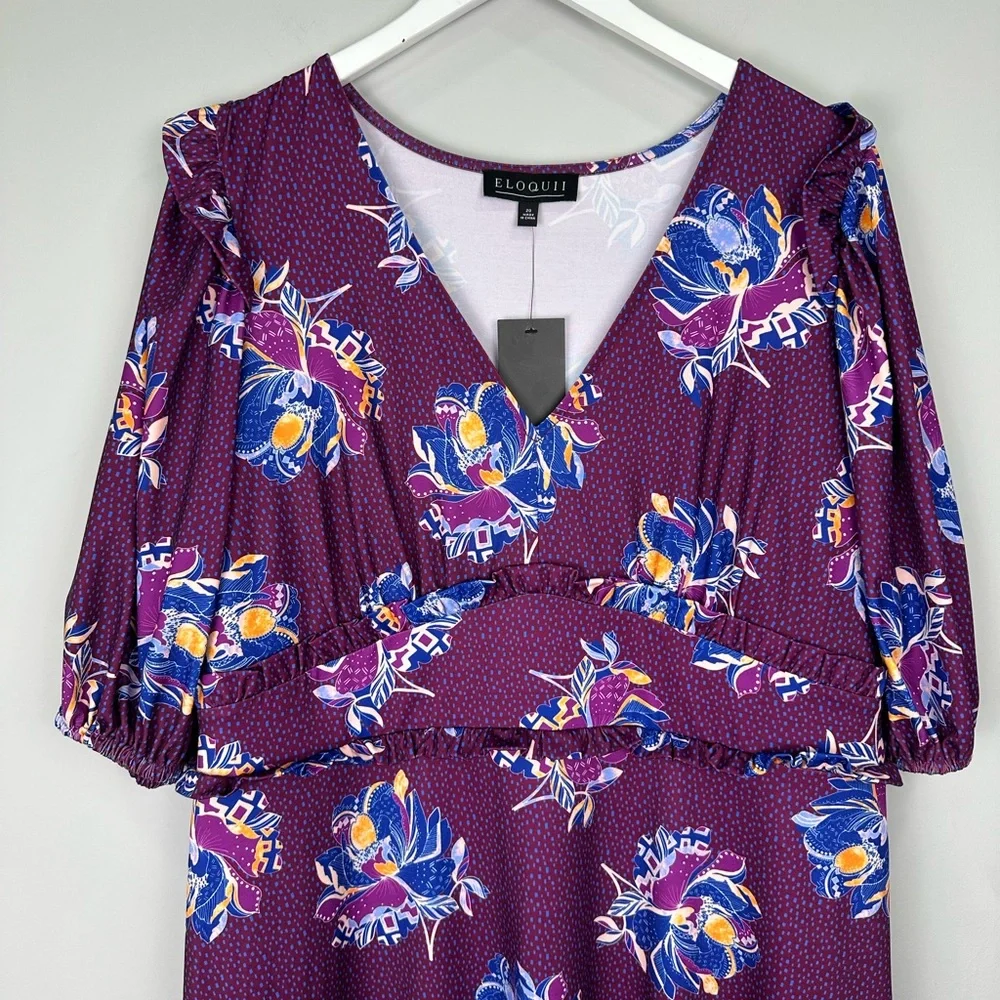 Eloquii Purple Floral Knee Length Dress NWT NEW Size 20